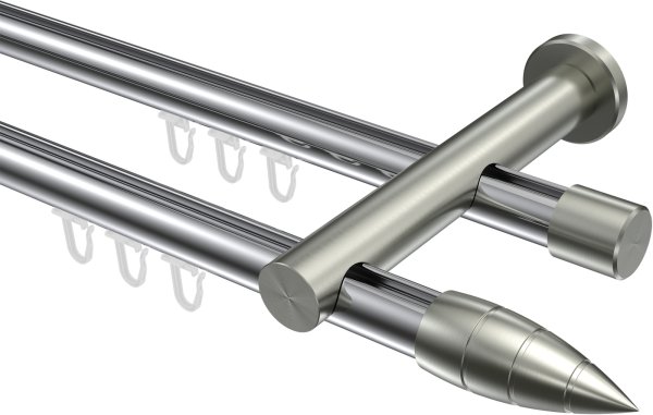 Innenlauf Gardinenstange Aluminium / Metall 20 mm Ø 2-läufig PLATON - Samanto Chrom / Edelstahl-Optik 100 cm