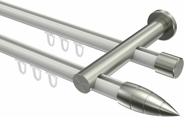 Innenlauf Gardinenstange Aluminium / Metall 20 mm Ø 2-läufig PLATON - Samanto Weiß / Edelstahl-Optik 100 cm