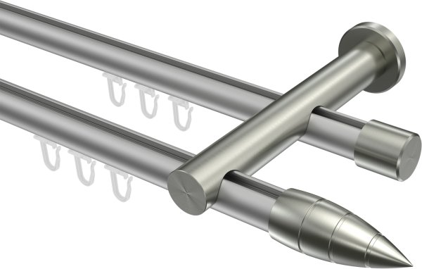 Innenlauf Gardinenstange Aluminium / Metall 20 mm Ø 2-läufig PLATON - Samanto Silbergrau / Edelstahl-Optik 100 cm
