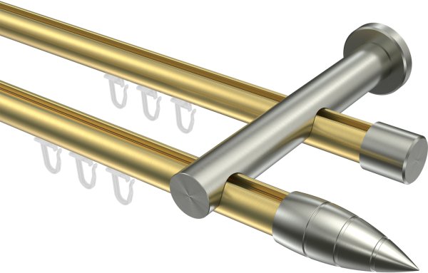 Innenlauf Gardinenstange Messing-Optik / Edelstahl-Optik 20 mm Ø 2-läufig PLATON - Samanto