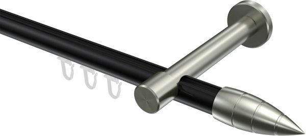 Innenlauf Gardinenstange Aluminium / Metall 20 mm Ø PRESTIGE - Samanto Schwarz / Edelstahl-Optik 100 cm