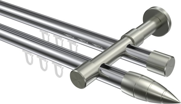 Innenlauf Gardinenstange Aluminium / Metall 20 mm Ø 2-läufig PRESTIGE - Samanto Chrom / Edelstahl-Optik 100 cm
