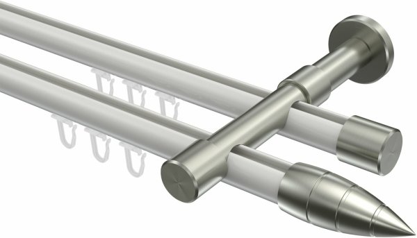 Innenlauf Gardinenstange Aluminium / Metall 20 mm Ø 2-läufig PRESTIGE - Samanto Weiß / Edelstahl-Optik 100 cm