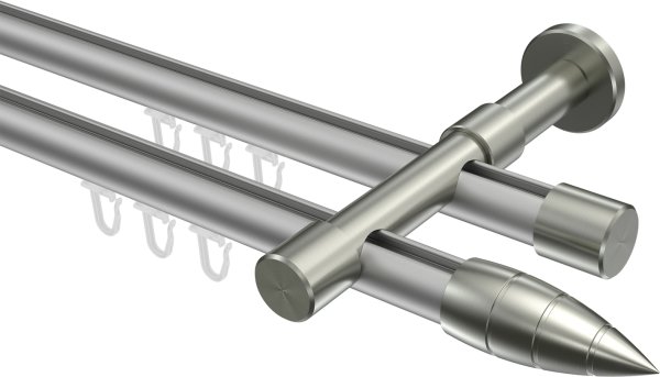 Innenlauf Gardinenstange Aluminium / Metall 20 mm Ø 2-läufig PRESTIGE - Samanto Silbergrau / Edelstahl-Optik 100 cm