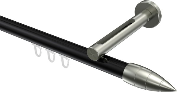 Innenlauf Gardinenstange Aluminium / Metall 20 mm Ø SITENO - Samanto Schwarz / Edelstahl-Optik 100 cm