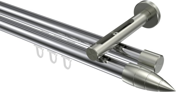 Innenlauf Gardinenstange Aluminium / Metall 20 mm Ø 2-läufig SITENO - Samanto Chrom / Edelstahl-Optik 100 cm