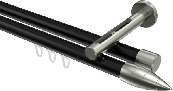 Innenlauf Gardinenstange Aluminium / Metall 20 mm Ø 2-läufig SITENO - Samanto Schwarz / Edelstahl-Optik 100 cm