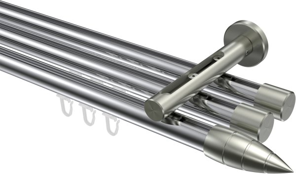Innenlauf Gardinenstange Aluminium / Metall 20 mm Ø 3-läufig SITENO - Samanto Chrom / Edelstahl-Optik 100 cm