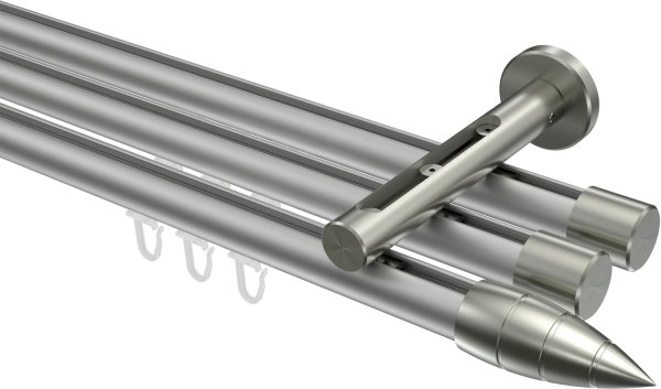 Innenlauf Gardinenstange Aluminium / Metall 20 mm Ø 3-läufig SITENO - Samanto Silbergrau / Edelstahl-Optik 100 cm