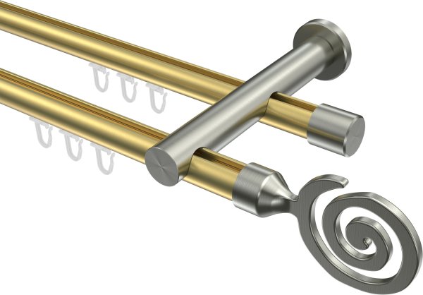 Innenlauf Gardinenstange Messing-Optik / Edelstahl-Optik 20 mm Ø 2-läufig PLATON - Galaxa