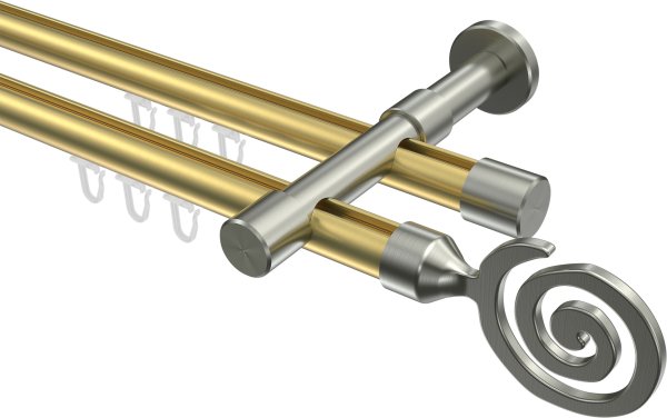 Innenlauf Gardinenstange Messing-Optik / Edelstahl-Optik 20 mm Ø 2-läufig PRESTIGE - Galaxa