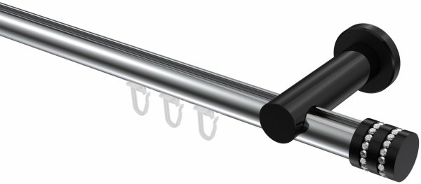 Innenlauf Gardinenstange Aluminium / Metall 20 mm Ø PLATON - Estana Chrom / Schwarz 100 cm