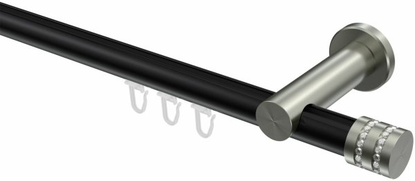 Innenlauf Gardinenstange Aluminium / Metall 20 mm Ø PLATON - Estana Schwarz / Edelstahl-Optik 100 cm