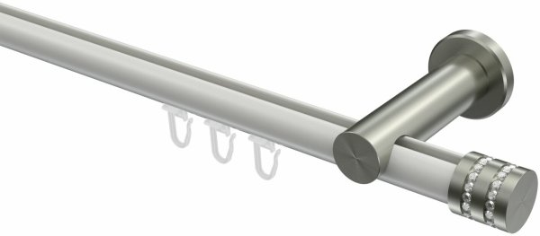 Innenlauf Gardinenstange Aluminium / Metall 20 mm Ø PLATON - Estana Weiß / Edelstahl-Optik 100 cm