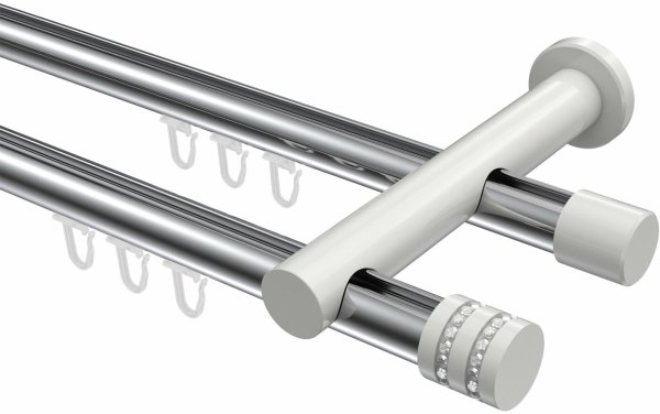 Innenlauf Gardinenstange Aluminium / Metall 20 mm Ø 2-läufig PLATON - Estana Chrom / Weiß 100 cm