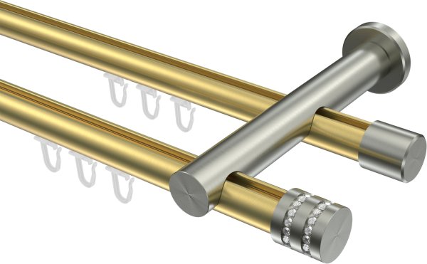 Innenlauf Gardinenstange Messing-Optik / Edelstahl-Optik 20 mm Ø 2-läufig PLATON - Estana