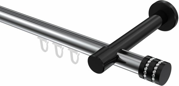 Innenlauf Gardinenstange Aluminium / Metall 20 mm Ø PRESTIGE - Estana Chrom / Schwarz 100 cm