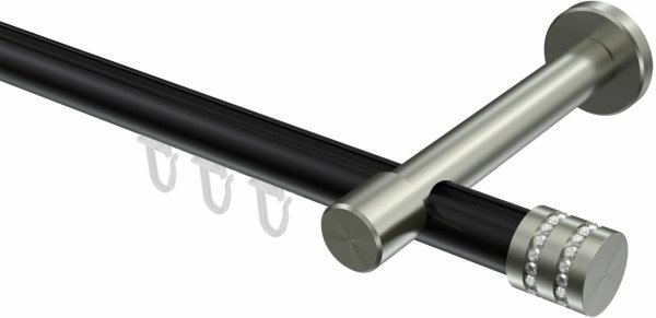 Innenlauf Gardinenstange Aluminium / Metall 20 mm Ø PRESTIGE - Estana Schwarz / Edelstahl-Optik 100 cm