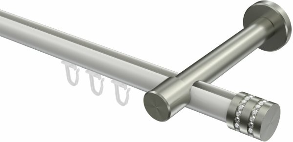 Innenlauf Gardinenstange Aluminium / Metall 20 mm Ø PRESTIGE - Estana Weiß / Edelstahl-Optik 100 cm