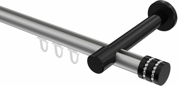 Innenlauf Gardinenstange Aluminium / Metall 20 mm Ø PRESTIGE - Estana Silbergrau / Schwarz 100 cm