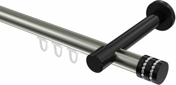 Innenlauf Gardinenstange Aluminium / Metall 20 mm Ø PRESTIGE - Estana Edelstahl-Optik / Schwarz 100 cm