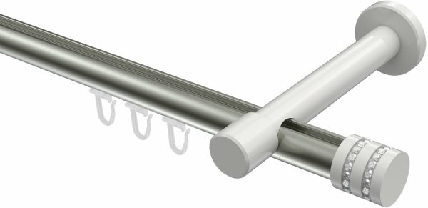 Innenlauf Gardinenstange Aluminium / Metall 20 mm Ø PRESTIGE - Estana Edelstahl-Optik / Weiß 100 cm