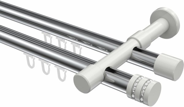 Innenlauf Gardinenstange Aluminium / Metall 20 mm Ø 2-läufig PRESTIGE - Estana Chrom / Weiß 100 cm