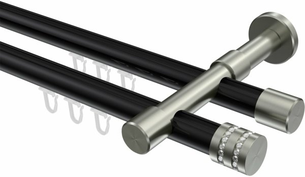 Innenlauf Gardinenstange Aluminium / Metall 20 mm Ø 2-läufig PRESTIGE - Estana Schwarz / Edelstahl-Optik 100 cm
