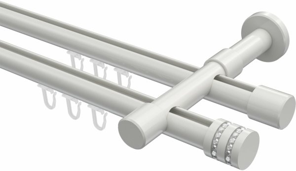 Innenlauf Gardinenstange Aluminium / Metall 20 mm Ø 2-läufig PRESTIGE - Estana Weiß 100 cm