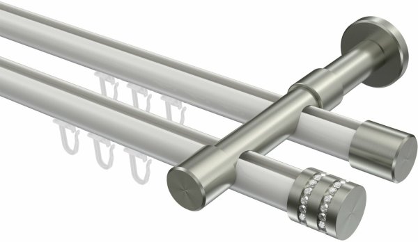 Innenlauf Gardinenstange Aluminium / Metall 20 mm Ø 2-läufig PRESTIGE - Estana Weiß / Edelstahl-Optik 100 cm