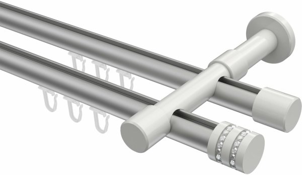 Innenlauf Gardinenstange Aluminium / Metall 20 mm Ø 2-läufig PRESTIGE - Estana Silbergrau / Weiß 100 cm