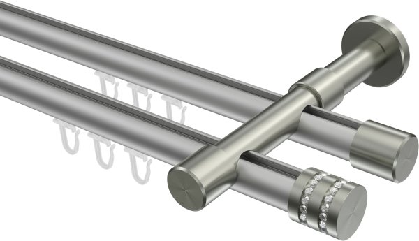 Innenlauf Gardinenstange Aluminium / Metall 20 mm Ø 2-läufig PRESTIGE - Estana Silbergrau / Edelstahl-Optik 100 cm