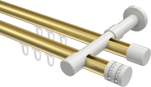 Innenlauf Gardinenstange Aluminium / Metall 20 mm Ø 2-läufig PRESTIGE - Estana Messing-Optik / Weiß 100 cm