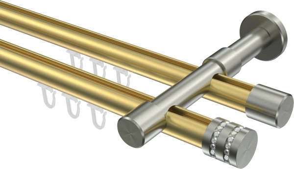 Innenlauf Gardinenstange Messing-Optik / Edelstahl-Optik 20 mm Ø 2-läufig PRESTIGE - Estana