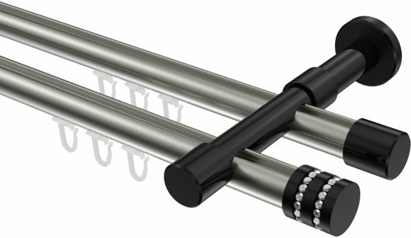 Innenlauf Gardinenstange Aluminium / Metall 20 mm Ø 2-läufig PRESTIGE - Estana Edelstahl-Optik / Schwarz 100 cm