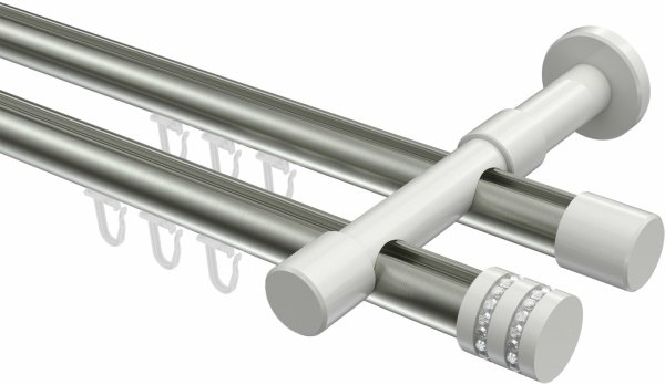 Innenlauf Gardinenstange Aluminium / Metall 20 mm Ø 2-läufig PRESTIGE - Estana Edelstahl-Optik / Weiß 100 cm
