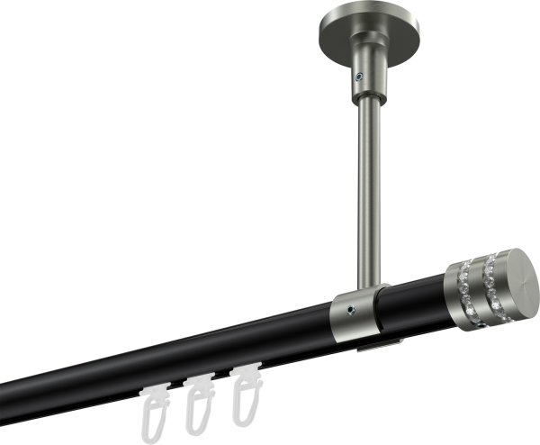 Innenlauf Gardinenstange Aluminium / Metall 20 mm Ø SONETTE - Estana Schwarz / Edelstahl-Optik 100 cm