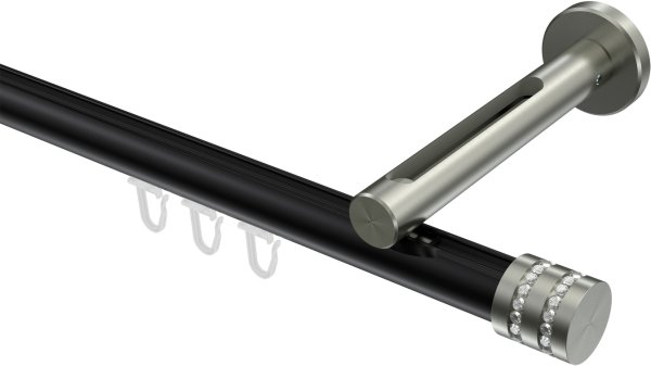 Innenlauf Gardinenstange Aluminium / Metall 20 mm Ø SITENO - Estana Schwarz / Edelstahl-Optik 100 cm