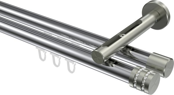 Innenlauf Gardinenstange Aluminium / Metall 20 mm Ø 2-läufig SITENO - Estana Chrom / Edelstahl-Optik 100 cm