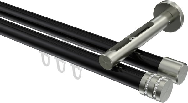 Innenlauf Gardinenstange Aluminium / Metall 20 mm Ø 2-läufig SITENO - Estana Schwarz / Edelstahl-Optik 100 cm