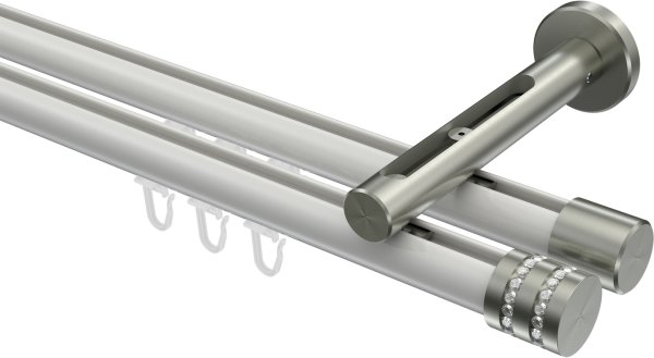 Innenlauf Gardinenstange Aluminium / Metall 20 mm Ø 2-läufig SITENO - Estana Weiß / Edelstahl-Optik 100 cm