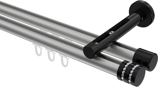 Innenlauf Gardinenstange Aluminium / Metall 20 mm Ø 2-läufig SITENO - Estana Silbergrau / Schwarz 100 cm