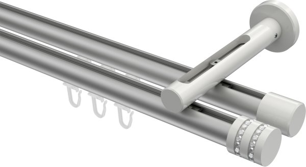 Innenlauf Gardinenstange Aluminium / Metall 20 mm Ø 2-läufig SITENO - Estana Silbergrau / Weiß 100 cm