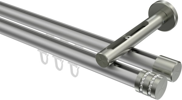 Innenlauf Gardinenstange Aluminium / Metall 20 mm Ø 2-läufig SITENO - Estana Silbergrau / Edelstahl-Optik 100 cm