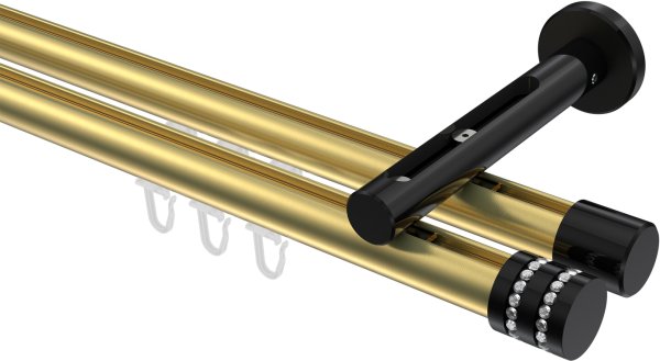 Innenlauf Gardinenstange Aluminium / Metall 20 mm Ø 2-läufig SITENO - Estana Messing-Optik / Schwarz 100 cm