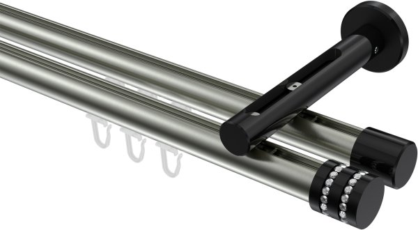Innenlauf Gardinenstange Aluminium / Metall 20 mm Ø 2-läufig SITENO - Estana Edelstahl-Optik / Schwarz 100 cm
