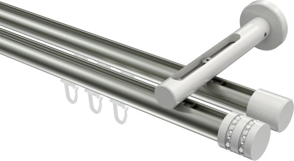 Innenlauf Gardinenstange Aluminium / Metall 20 mm Ø 2-läufig SITENO - Estana Edelstahl-Optik / Weiß 100 cm