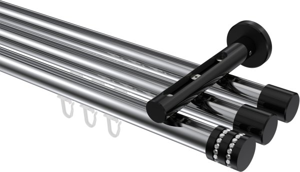 Innenlauf Gardinenstange Aluminium / Metall 20 mm Ø 3-läufig SITENO - Estana Chrom / Schwarz 100 cm