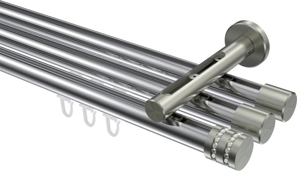 Innenlauf Gardinenstange Aluminium / Metall 20 mm Ø 3-läufig SITENO - Estana Chrom / Edelstahl-Optik 100 cm