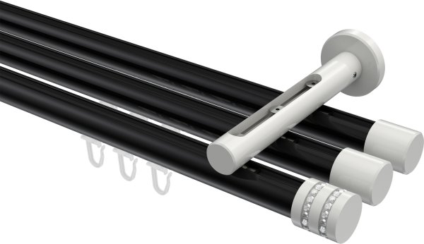 Innenlauf Gardinenstange Aluminium / Metall 20 mm Ø 3-läufig SITENO - Estana Schwarz / Weiß 100 cm